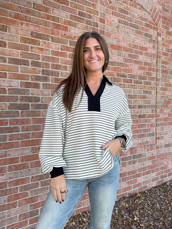 STANDOUT COLLAR STRIPED TOP- 2 COLORS