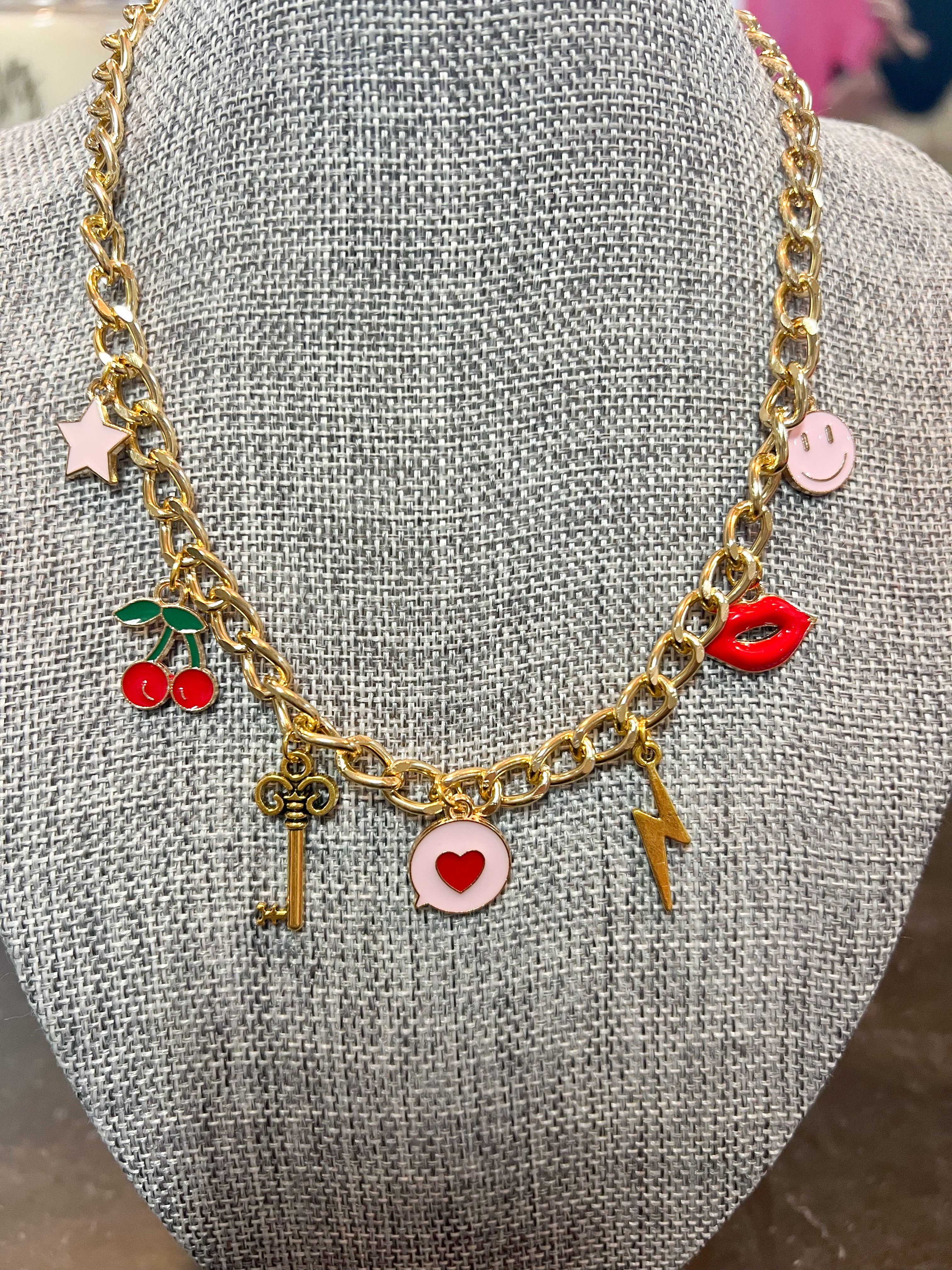RED & PINK CHARM NECKLACE