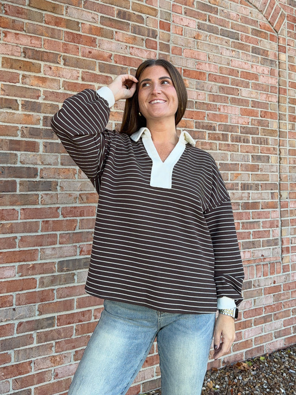 STANDOUT COLLAR STRIPED TOP- 2 COLORS