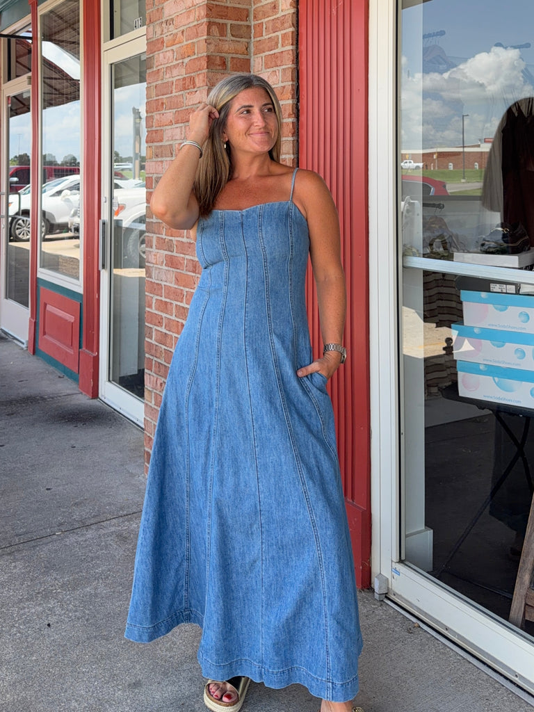 PANELED WASHED DENIM DRESS – Crave Boutique