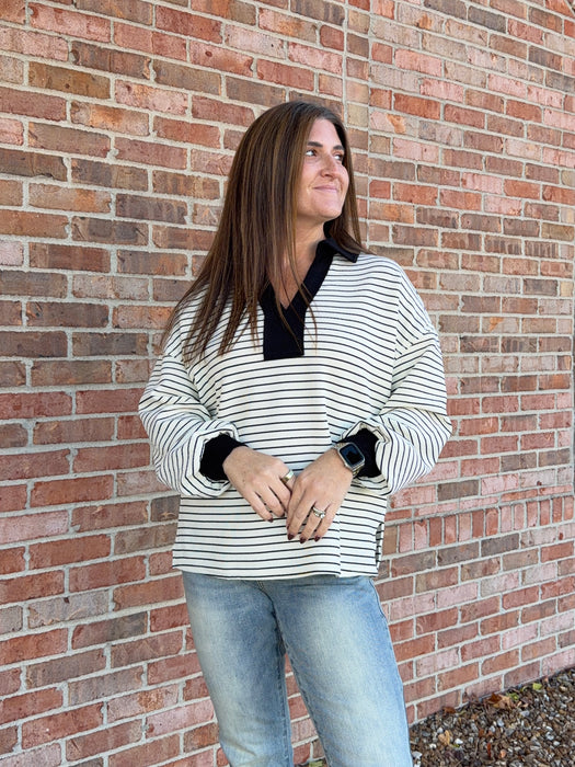 STANDOUT COLLAR STRIPED TOP- 2 COLORS