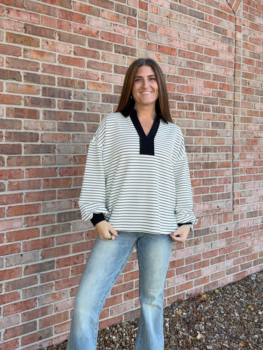STANDOUT COLLAR STRIPED TOP- 2 COLORS