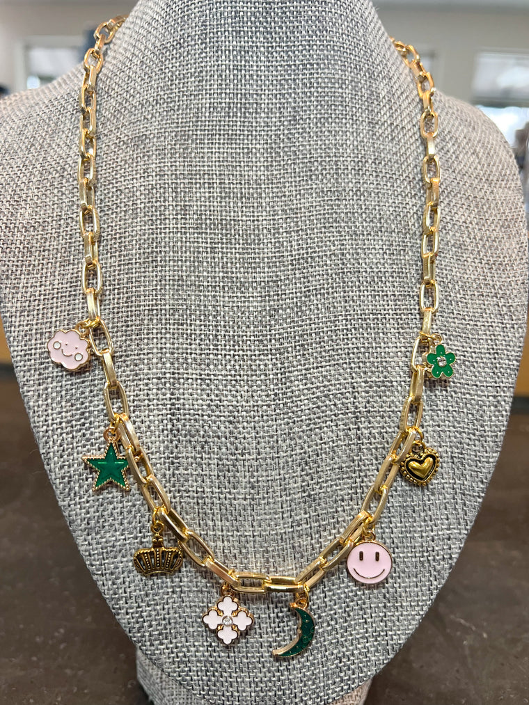 PINK & GREEN CHARM NECKLACE