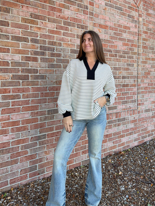 STANDOUT COLLAR STRIPED TOP- 2 COLORS