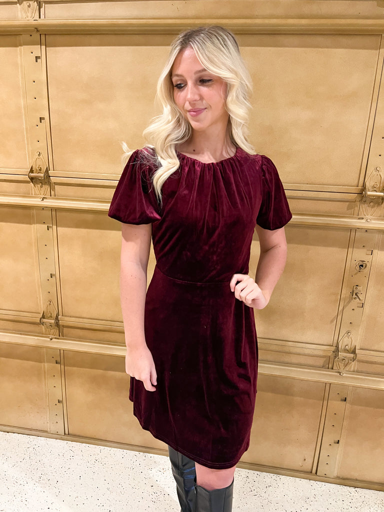 burgundy velvet dress with sleeves Burgundy Velvet Dress with Sequined Bustier – VALDRIN SAHITI main image 1