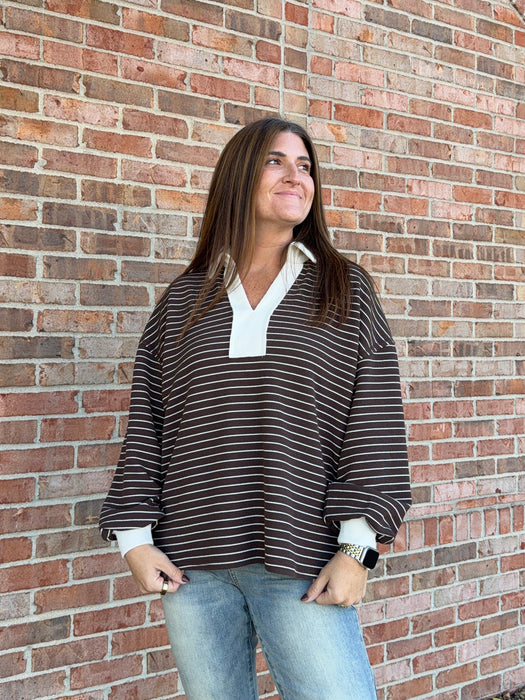 STANDOUT COLLAR STRIPED TOP- 2 COLORS