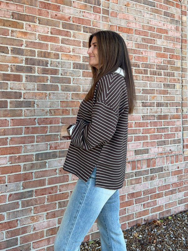 STANDOUT COLLAR STRIPED TOP- 2 COLORS