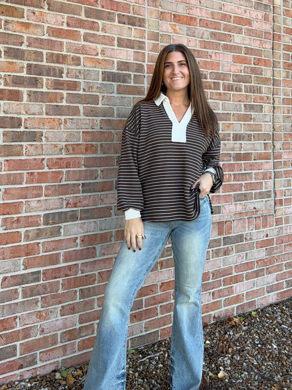 STANDOUT COLLAR STRIPED TOP- 2 COLORS