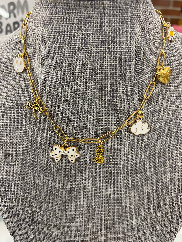 WHITE & GOLD CHARM NECKLACE