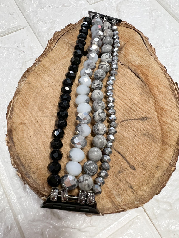 BLACK/GUNMETAL BEADED WATCH BAND
