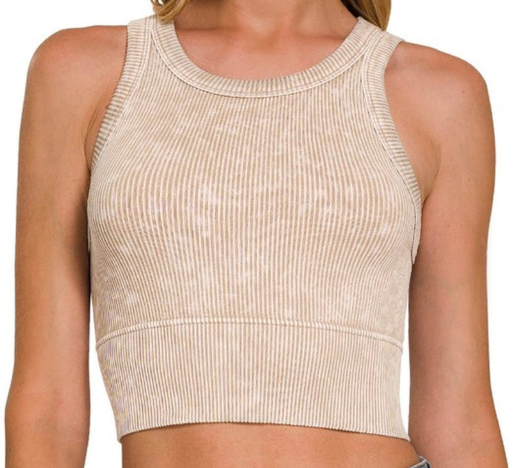 STONE WASHED RIBBED BRALETTE- 2 COLORS