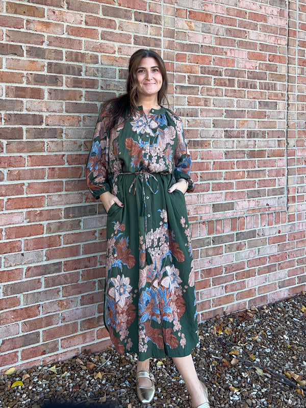 OLIVE FLORAL DRESS