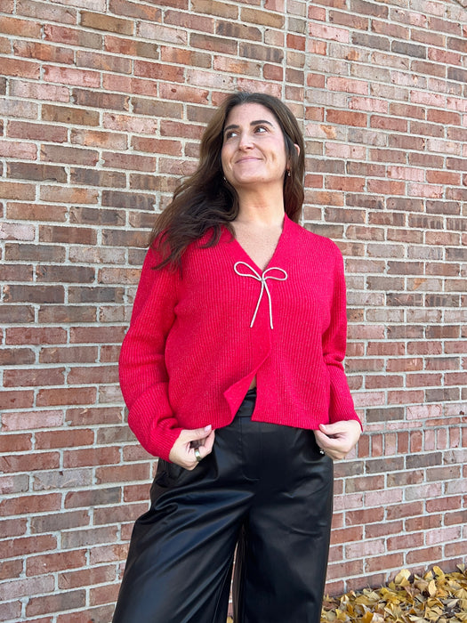 RHINESTONE BOW CARDIGAN- 3 COLORS