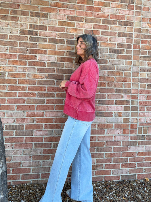 ACID WASH FLEECE PULLOVER- 6 COLORS