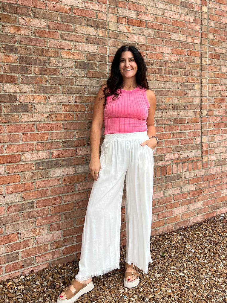 FRAYED HEM LINEN PANTS- 2 COLORS
