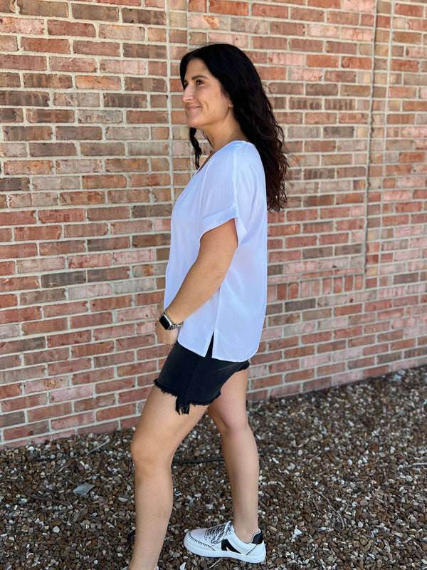 CLASSIC WHITE V NECK BLOUSE