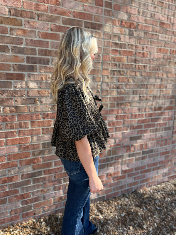 LEOPARD TIE TOP