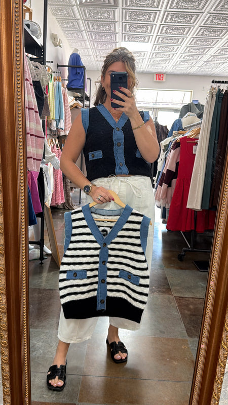 DENIM TRIM VEST- 2 COLORS