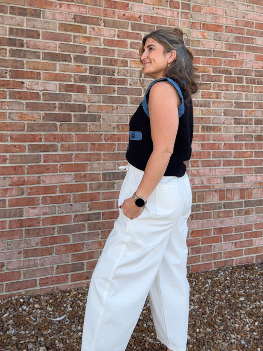 DENIM TRIM VEST- 2 COLORS