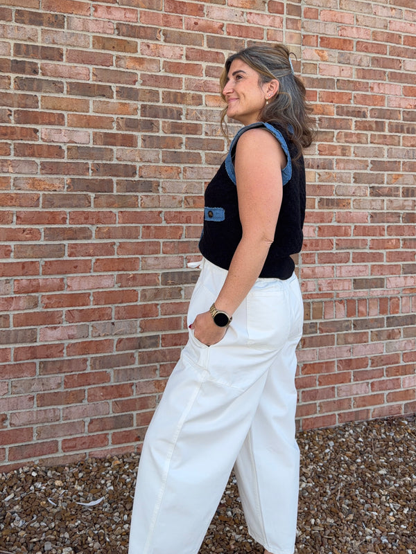 DENIM TRIM VEST- 2 COLORS