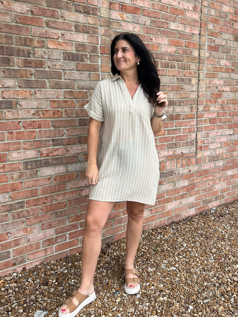 SOMEDAY BEIGE STRIPED DRESS