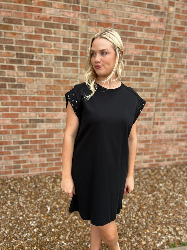 STUDDED SLEEVE DRESS- 2 COLORS
