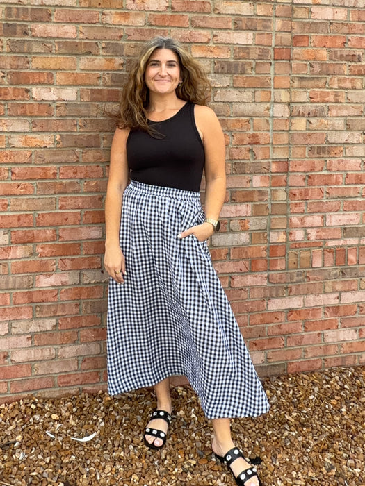 GINGHAM PRINT MIDI SKIRT