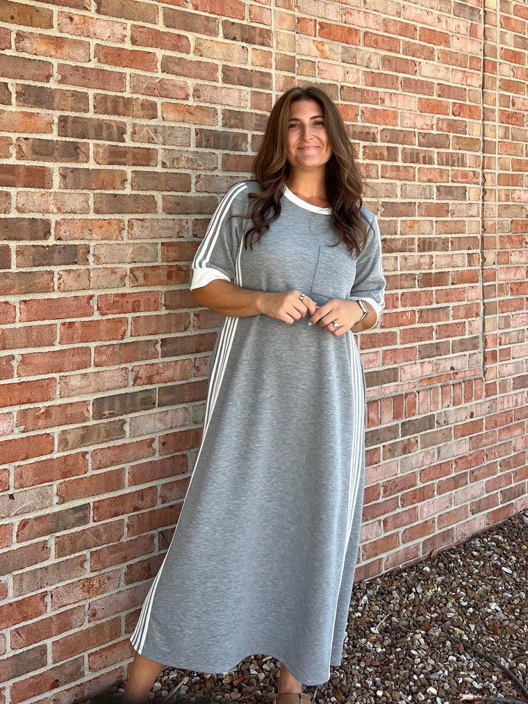 GRAY TRACK STRIPE DRESS