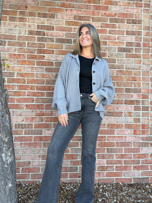 LARGE BUTTON FRONT CARDIGAN- 3 COLORS