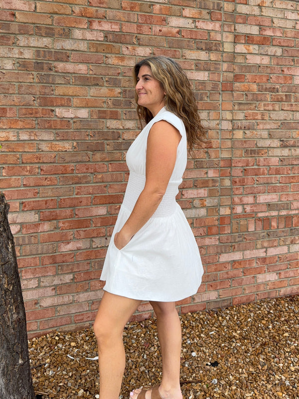 SHOULDER PAD DRESS- 2 COLORS