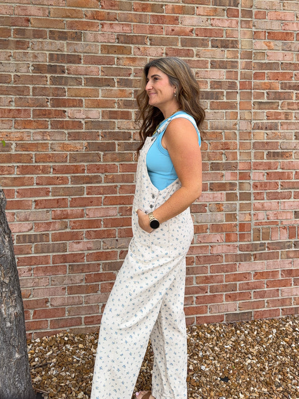 IVORY FLORAL OVERALLS