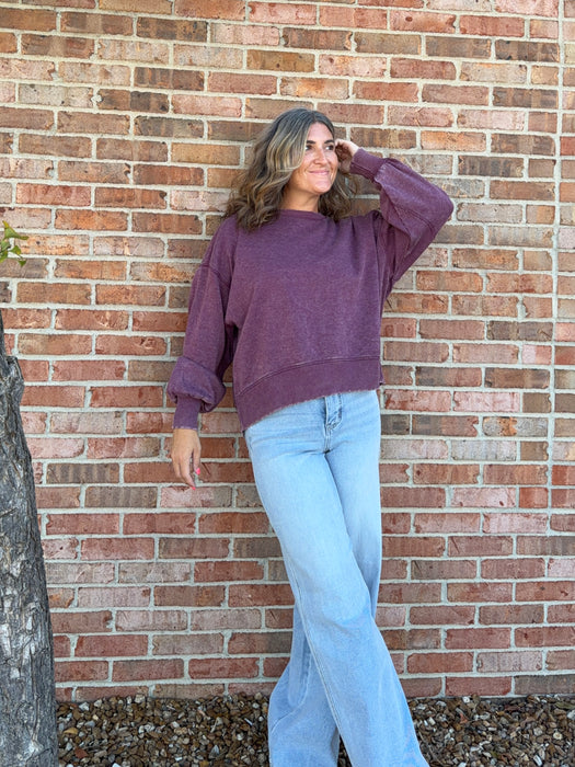 ACID WASH FLEECE PULLOVER- 6 COLORS