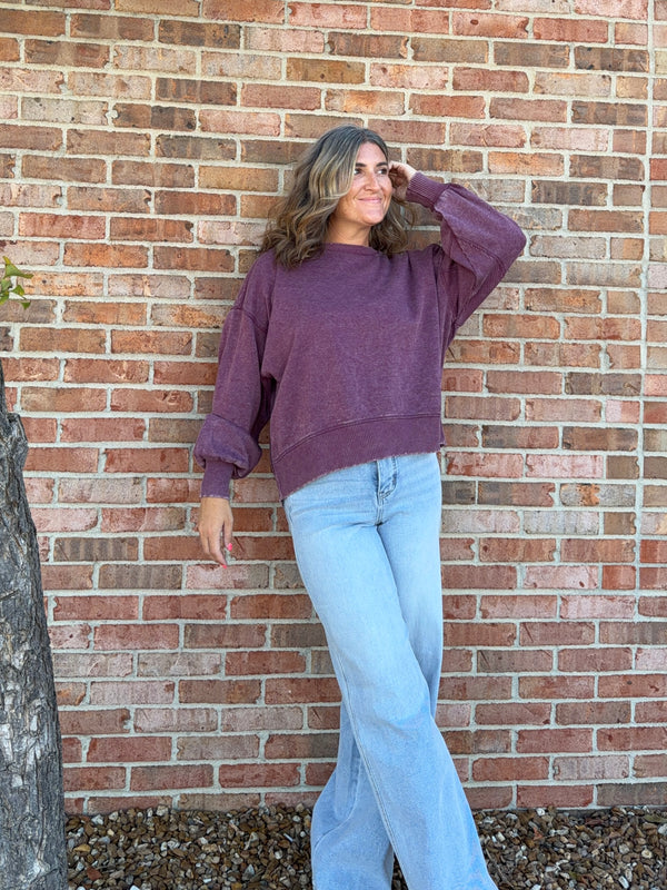 ACID WASH FLEECE PULLOVER- 6 COLORS