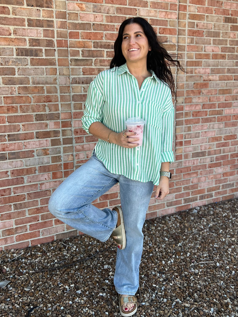 GREEN STRIPED TOP