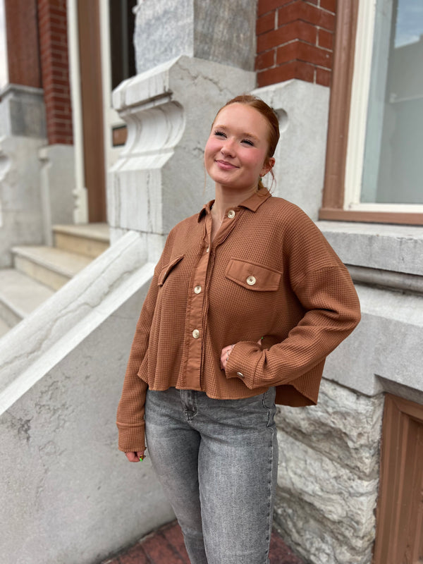 GET THE LOOK WAFFLE KNIT SHACKET- 2 COLORS