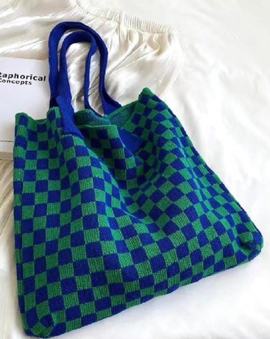 CHECKERED KNIT BAG- 3 COLORS