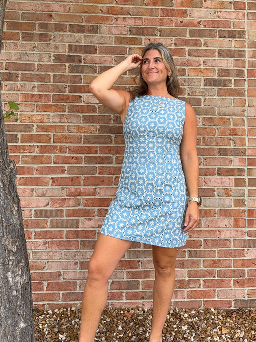 EMBROIDERED EYELET MINI DRESS