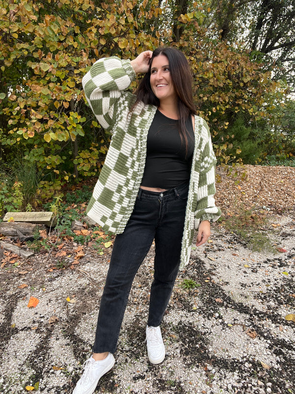 MIXED CHECK PATTERN CARDIGAN- 3 COLORS