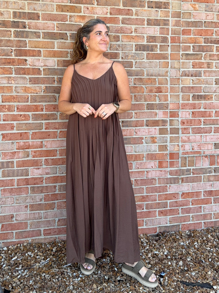 PLEATED PINTUCK MAXI DRESS- 2 COLORS