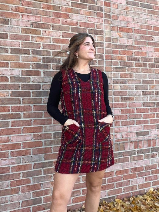 TWEED V NECK MINI DRESS