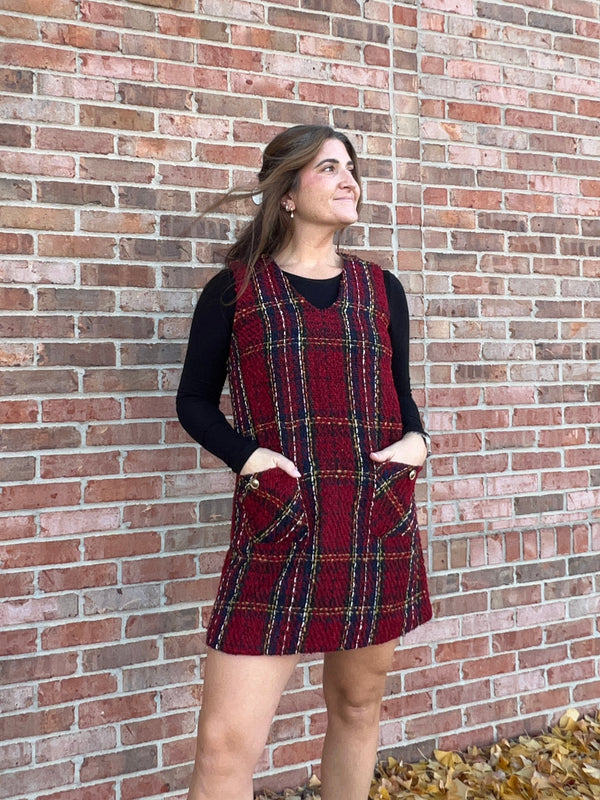TWEED V NECK MINI DRESS