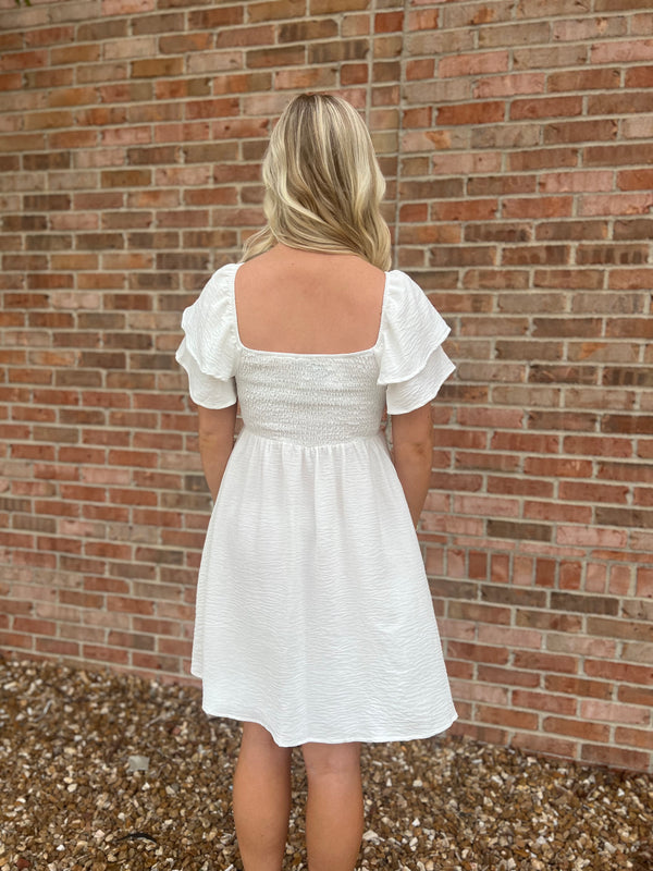 RUFFLE SLEEVE SMOCK DRESS
