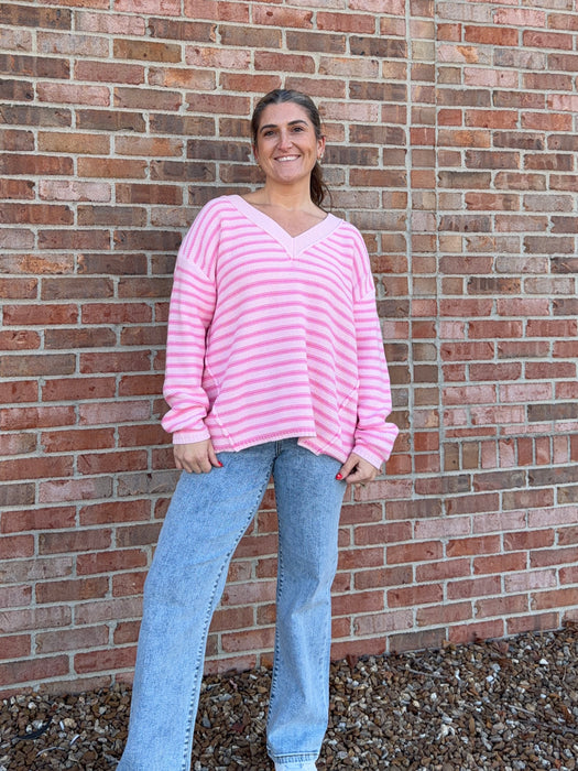 BUBBLEGUM PINK STRIPED SWEATER