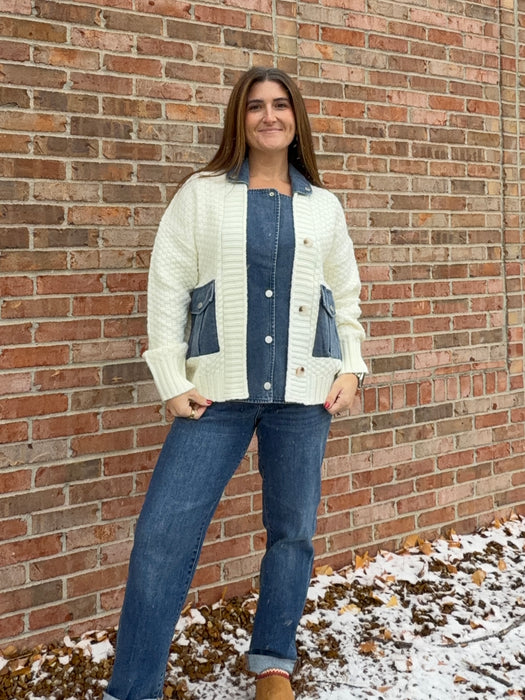 DENIM KNIT MIXED JACKET