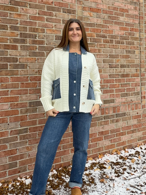 DENIM KNIT MIXED JACKET
