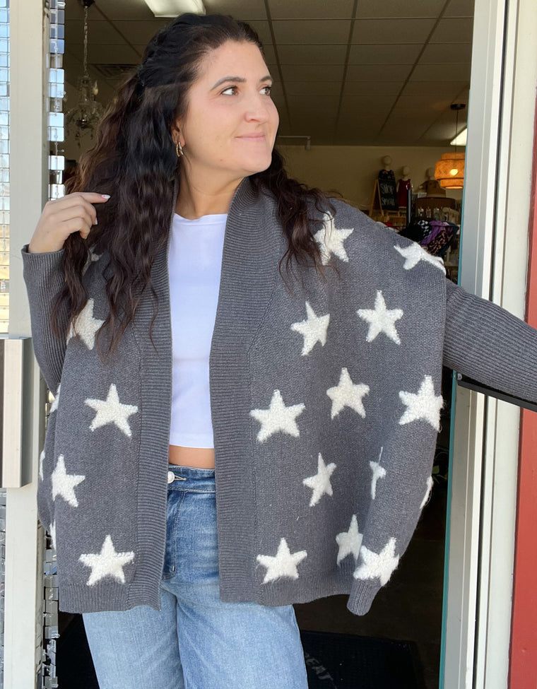 BOUCLE STAR DETAIL CARDIGAN- 2 COLORS