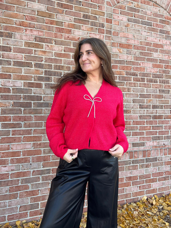 RHINESTONE BOW CARDIGAN- 3 COLORS