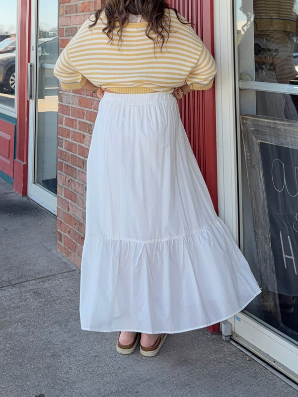 WHITE RUFFLE MAXI SKIRT