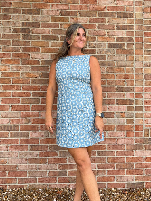 EMBROIDERED EYELET MINI DRESS
