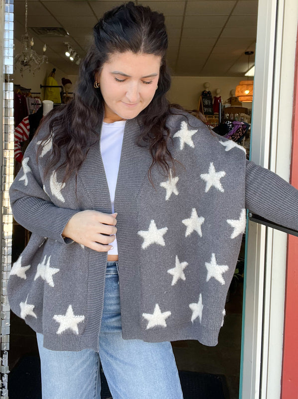 BOUCLE STAR DETAIL CARDIGAN- 2 COLORS
